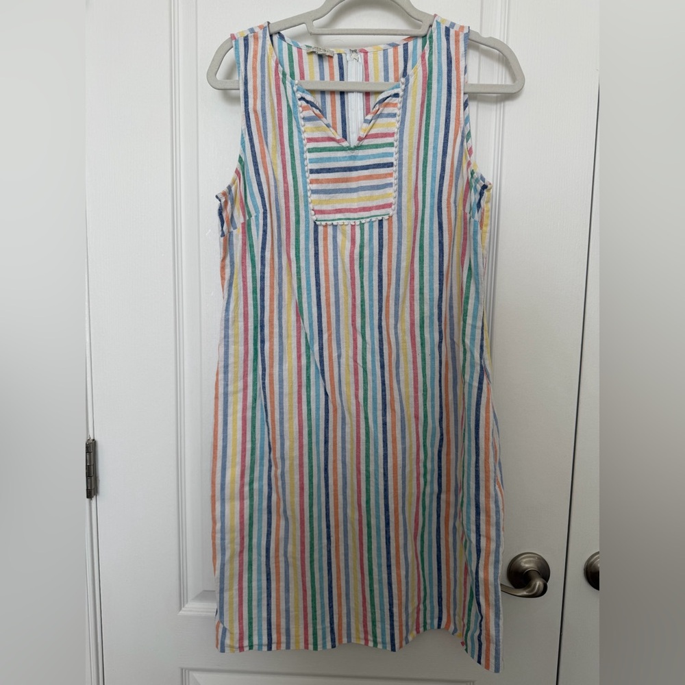 NWOT Talbots Linen & Cotton Multicolor Striped Sheath/ Shift Dress sz 10 petite